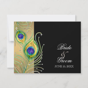 Moderne Peacock Feathers Imitate Jewel Scroll Swir RSVP Karte