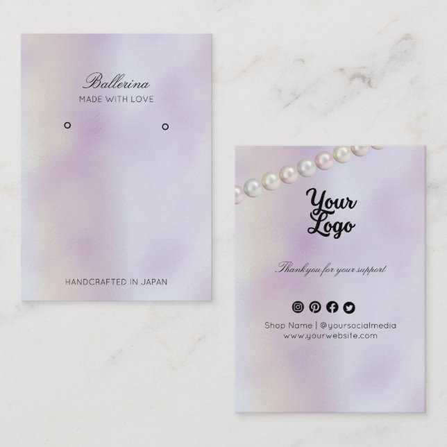 Moderne Pearl Background Ohrringe Business Card Visitenkarte (Vorne/Hinten)