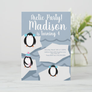 Moderne Penguin Ice Winter Geburtstagseinladung Einladung
