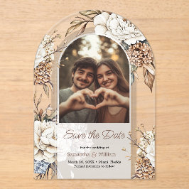 Moderne Peony & Hydrangea Hochzeit retten das Datu Acryleinladungen