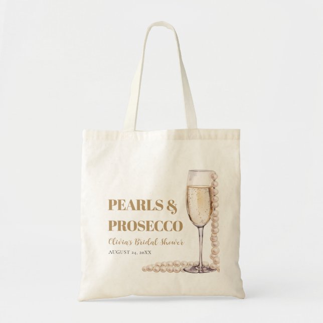 Moderne Perlen und Prosecco Brautparty Tragetasche (Vorne)