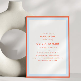 Moderne Persimmon-Orange-Blau-Rand-Bridal-Shower-E Einladung