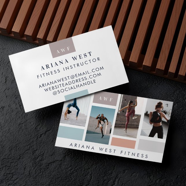 Moderne Personal Trainer Fitness für vier Fotosamm Visitenkarte (Modern Four Photo Collage Personal Trainer Fitness Business Card)