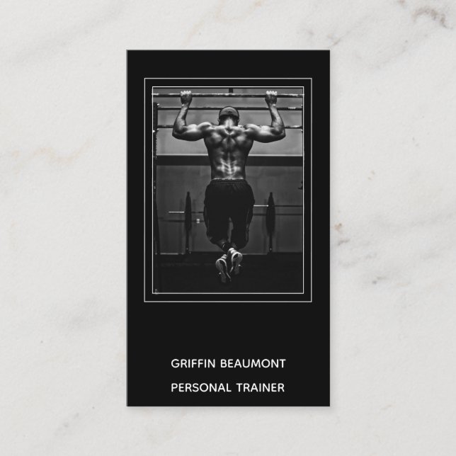 Moderne Personal Trainer Foto Black Business Card Visitenkarte (Vorderseite)
