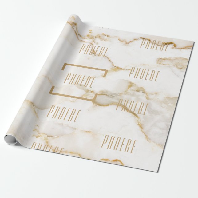 Moderne Personalisiert Name Gold Effect Marmor Geschenkpapier (Ungerollt)