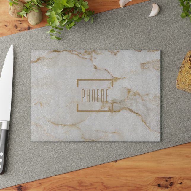 Moderne Personalisiert Name Gold Effect Marmor Schneidebrett (Gold Marble Pattern Cutting Board)
