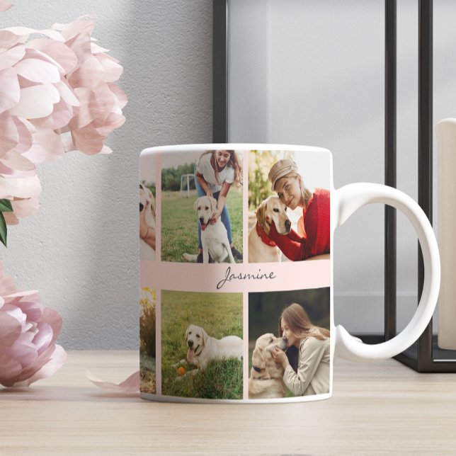 Moderne Personalisierte 10 Fotos Dog Blush Pink Kaffeetasse (Von Creator hochgeladen)