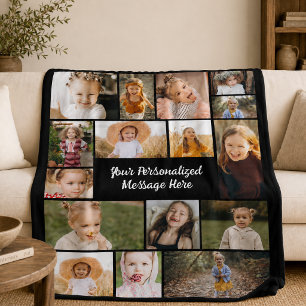Moderne personalisierte 16-Foto-Collage in individ Fleecedecke