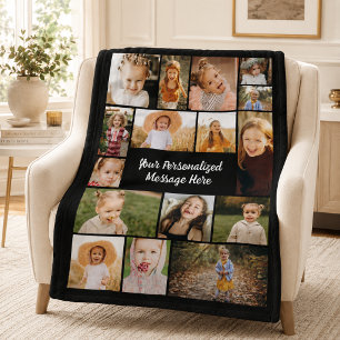 Moderne personalisierte 16-Foto-Collage in individ Fleecedecke