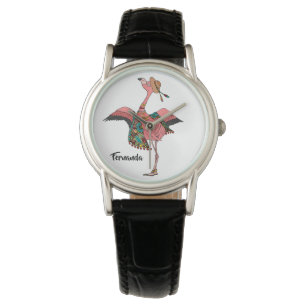 Moderne Personalisierte Bohemische Flamingo-Uhr Armbanduhr