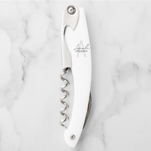 Moderne personalisierte Brautjungfer-Monogramm und Kellnermesser (Vorderseite)