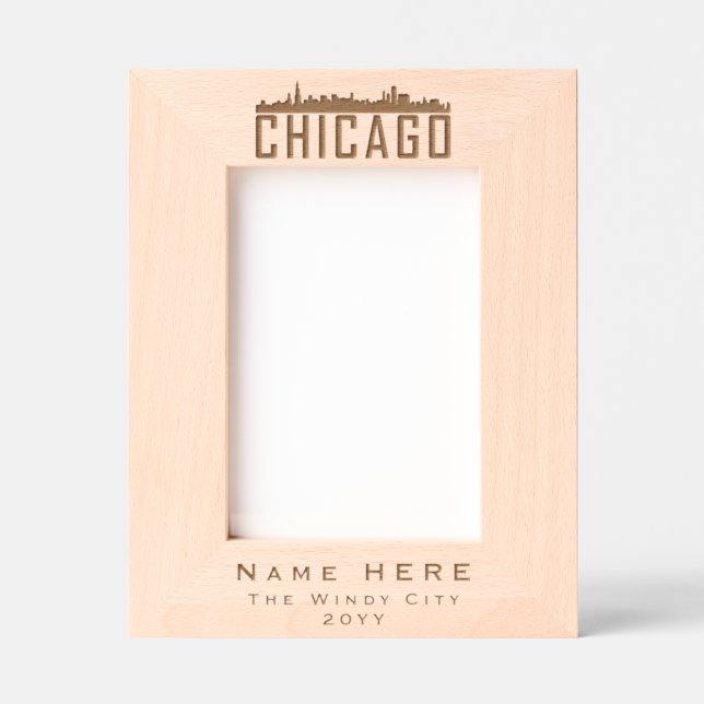 Moderne Personalisierte Chicago City Silhouette Geätzte Rahmen (Vorderseite)
