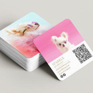 Moderne personalisierte doppelte Foto scannbare QR Quadratische Visitenkarte