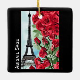 Moderne Personalisierte Eiffelturm-Rote Rosen Keramikornament