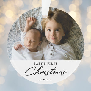 Moderne personalisierte Erstweihnachtsfoto des Bab Ornament