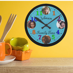 Moderne personalisierte Familienfotos Vorlage Runde Wanduhr
