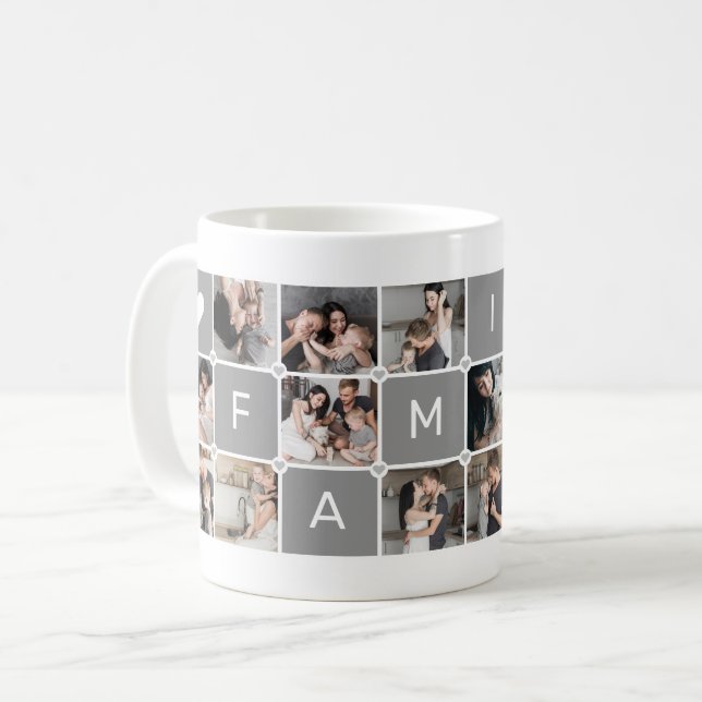 Moderne Personalisierte "Family" 16-Foto Collage Kaffeetasse (Vorderseite Links)