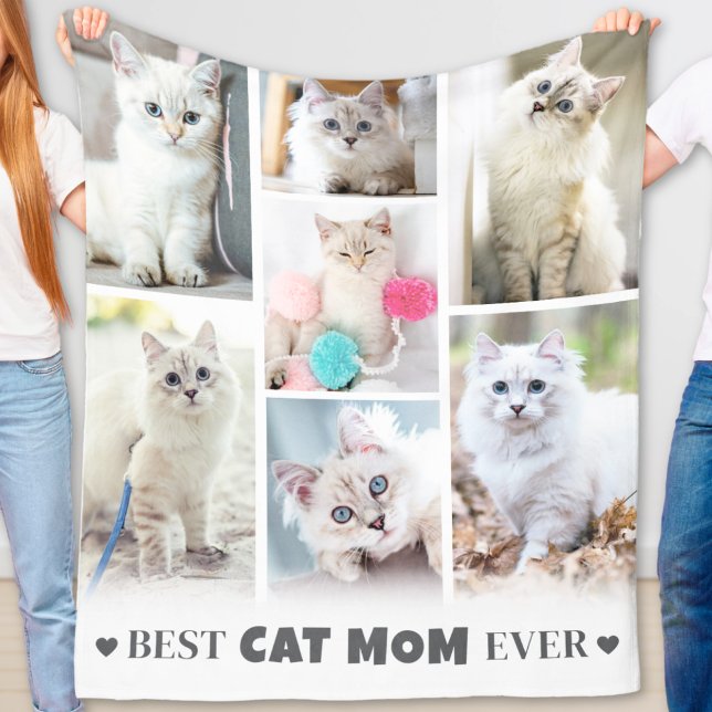Moderne Personalisierte Foto Collage Cat Mama Fleecedecke (Modern Personalized Pet Photo Collage Cat Mom Fleece Blanket)