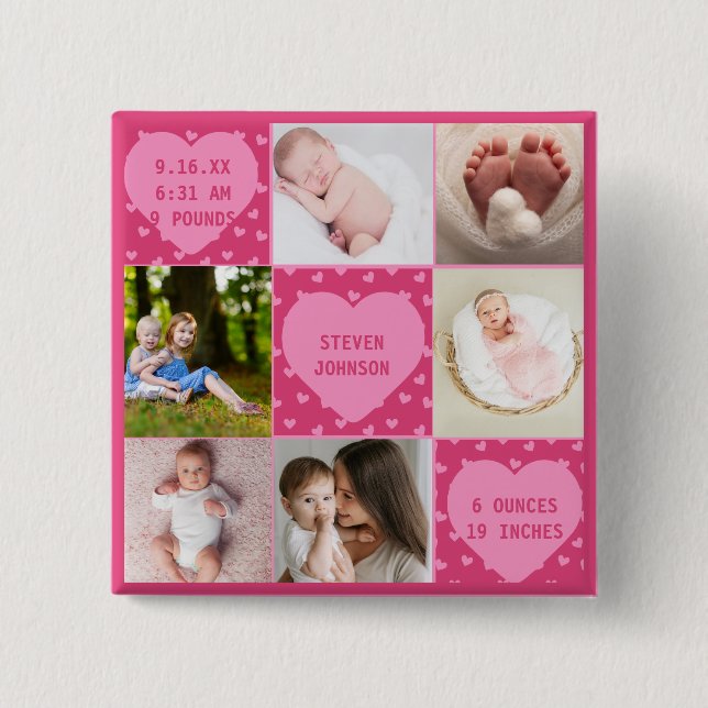 Moderne personalisierte Fotocollage mit 6 Bildern  Button (Vorderseite)