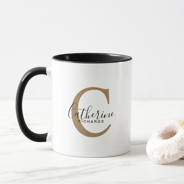 Moderne Personalisierte Gold Monogram-Tasse Tasse (Mit Donut)