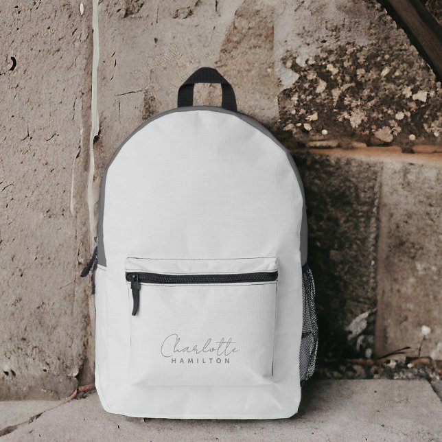 Moderne Personalisierte Grautöne Bedruckter Rucksack (Modern Personalized Name Grey Tones Printed Backpack from Ricaso. Available in other colors in store)