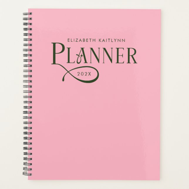 Moderne Personalisierte Grün und Rosa Planer (Vorderseite)