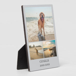 Moderne personalisierte Hunde-Collage-Foto in Grau Fotoplatte