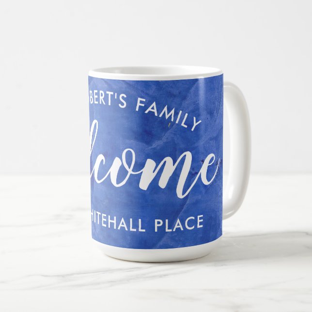 Moderne personalisierte Kaffeetasse in Navyblau (VorderseiteRechts)