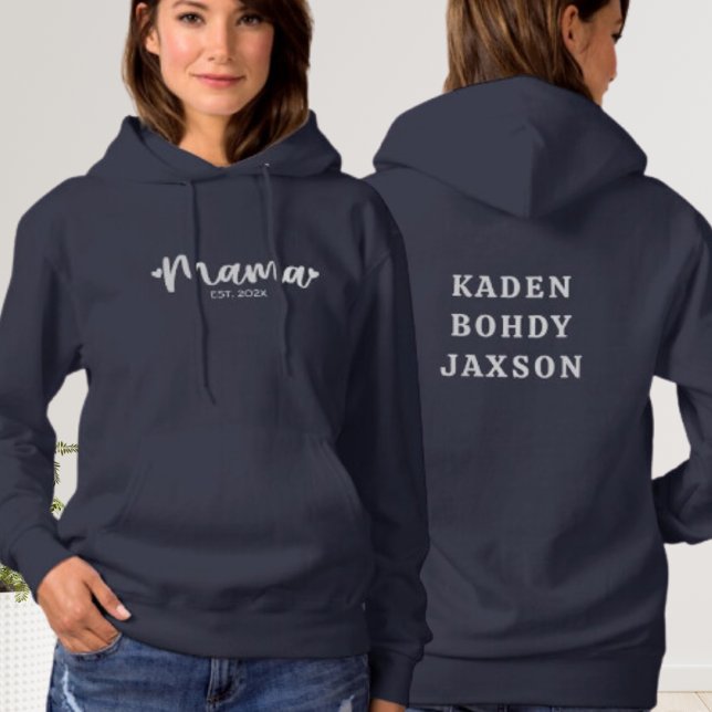 Moderne Personalisierte Mama Front & Back Typograf Hoodie (Von Creator hochgeladen)