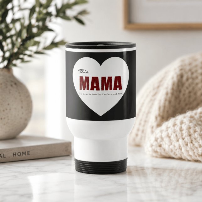 Moderne personalisierte Mama-Herz-Reisebecher Reisebecher (Von Creator hochgeladen)
