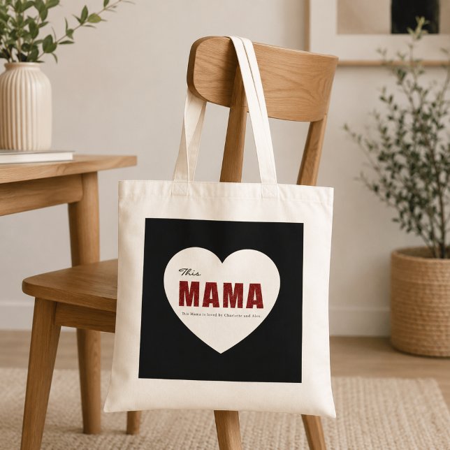 Moderne personalisierte Mama-Herz-Tasche Tragetasche (Von Creator hochgeladen)