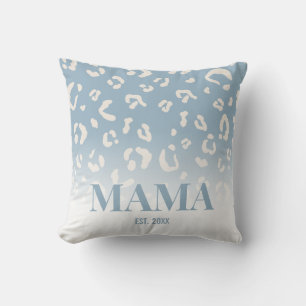 Moderne personalisierte Mama im Blau-Leoparden-Mus Kissen