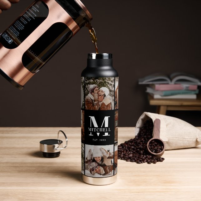 Moderne Personalisierte Monogramm- und FotoCollage Trinkflasche (Kaffee)