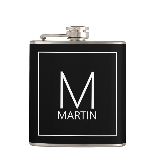 Moderne personalisierte Monogramm und Name Flachmann (Vorderseite)