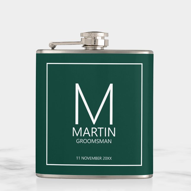 Moderne Personalisierte Monogramm- und Name-Trauze Flachmann (Von Creator hochgeladen)