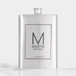Moderne Personalisierte Monogramm- und Name-Trauze Flachmann<br><div class="desc">Fügen Sie Ihrer Hochzeit eine persönliche Touch mit personalisierten Trauzeugen Flasche. Dieser Kolben enthält das Monogramm und den Namen des personalisierten Trauzeugen mit dem Titel und dem Hochzeitstermin in einem schwarzen,  modernen Sans Serif Schriftart Stil. Auch perfekt für Trauzeuge,  Brautvater und mehr.</div>