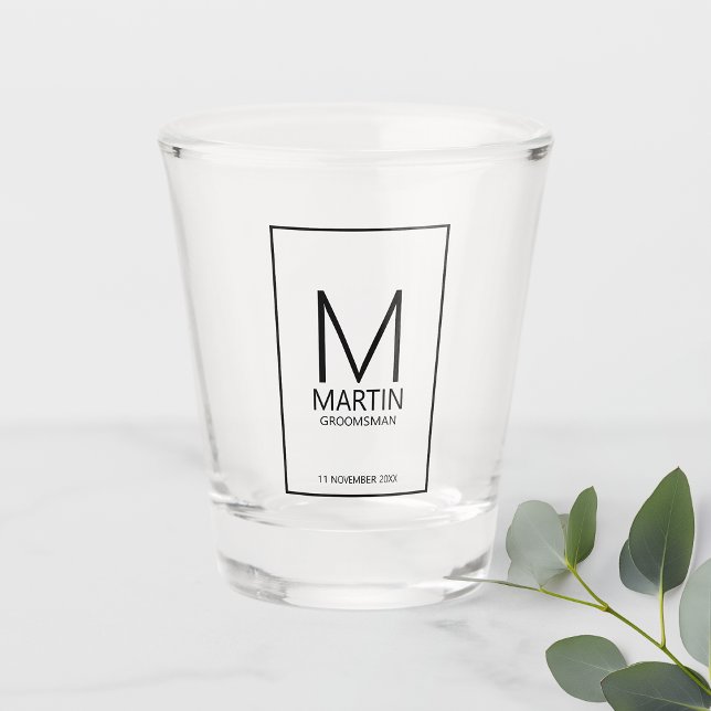 Moderne Personalisierte Monogramm- und Name-Trauze Schnapsglas (Von Creator hochgeladen)