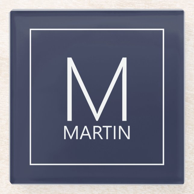 Moderne Personalisierte Monogramm- und Namenskolle Glasuntersetzer (Vorderseite)