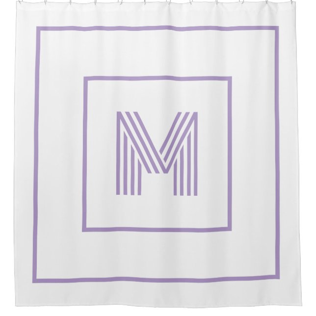 Moderne personalisierte Monogramm weiß lila Duschvorhang (Vorderseite)