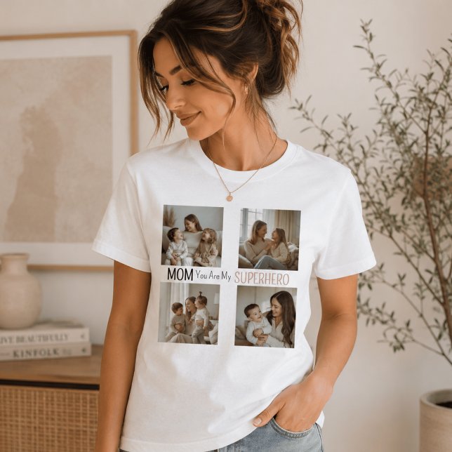 Moderne Personalisierte Mutter Superheld Foto Coll T-Shirt (Von Creator hochgeladen)