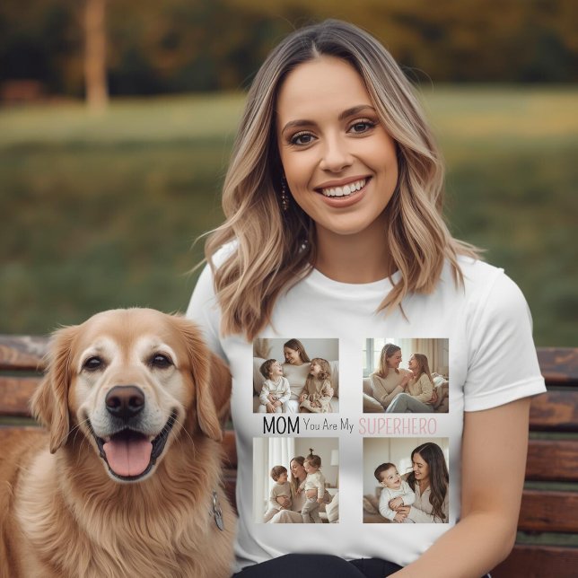 Moderne Personalisierte Mutter Superheld Foto Coll T-Shirt (Von Creator hochgeladen)
