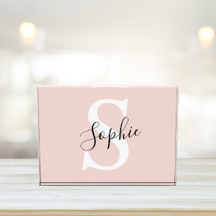 Moderne personalisierte Namensmonogramm Pastellros Fotoblock