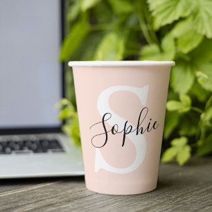 Moderne personalisierte Namensmonogramm Pastellros Pappbecher
