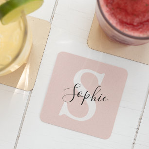 Moderne personalisierte Namensmonogramm Pastellros Rechteckiger Pappuntersetzer