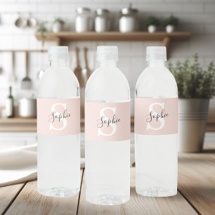 Moderne personalisierte Namensmonogramm Pastellros Wasserflaschenetikett