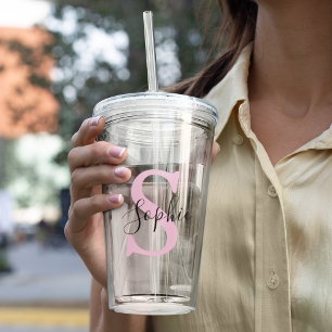 Moderne personalisierte Namensmonogramm Rosa Acryltrinkbecher