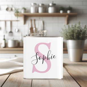 Moderne personalisierte Namensmonogramm Rosa Flachmann
