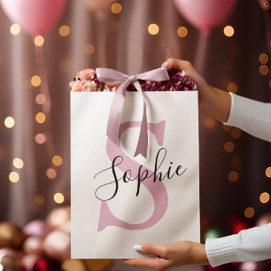 Moderne personalisierte Namensmonogramm Rosa Große Geschenktüte