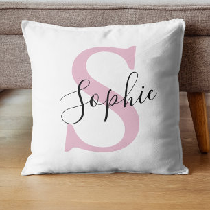 Moderne personalisierte Namensmonogramm Rosa Kissen