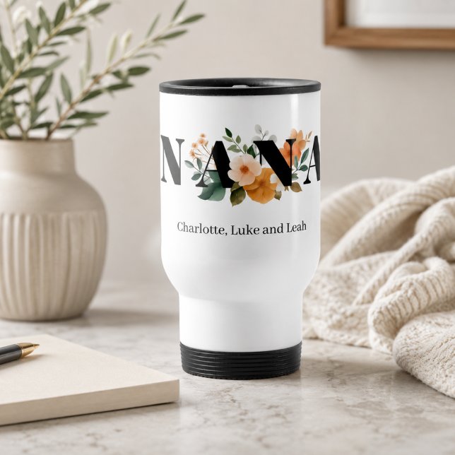 Moderne personalisierte Nana-Blumengeschenk Reisebecher (Von Creator hochgeladen)